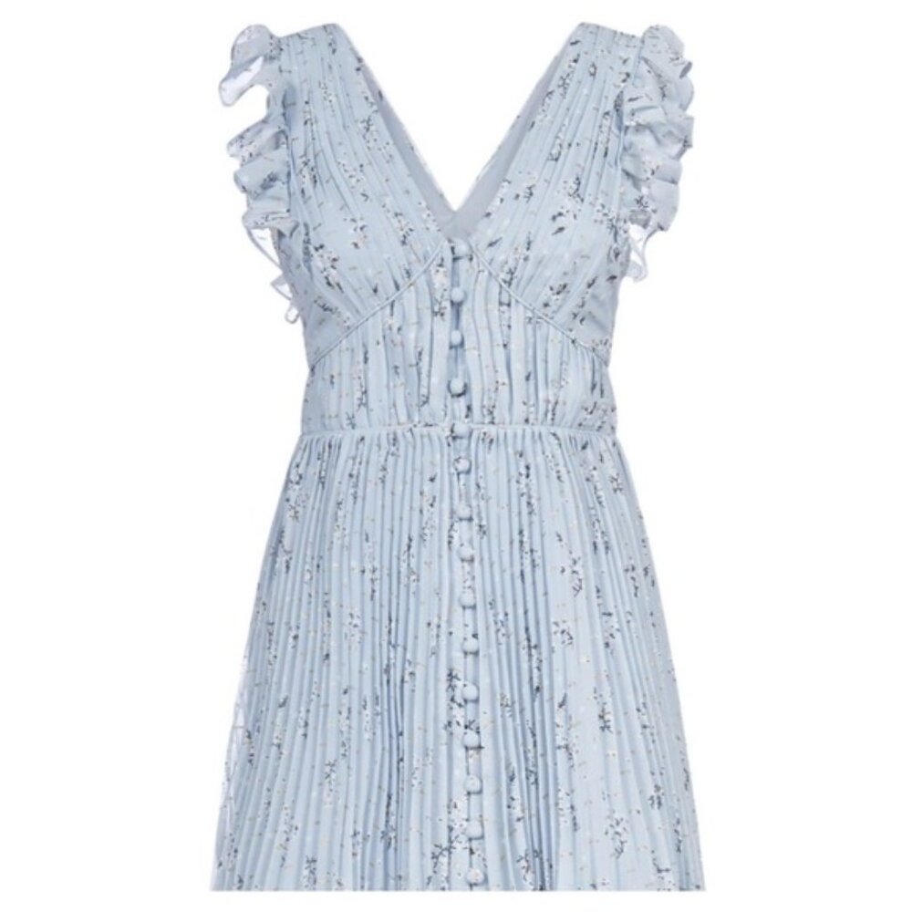 NWT Self Portrait Blue Metallic Floral Mini Dress